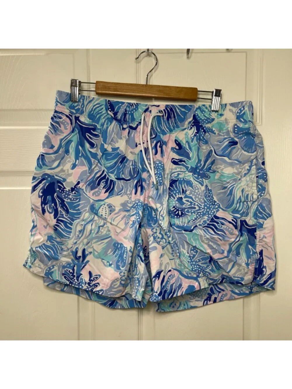 Lilly Pulitzer Capri Swim Trunks Men's‎ Size XL Blue Pink Coral Reef Print Beach